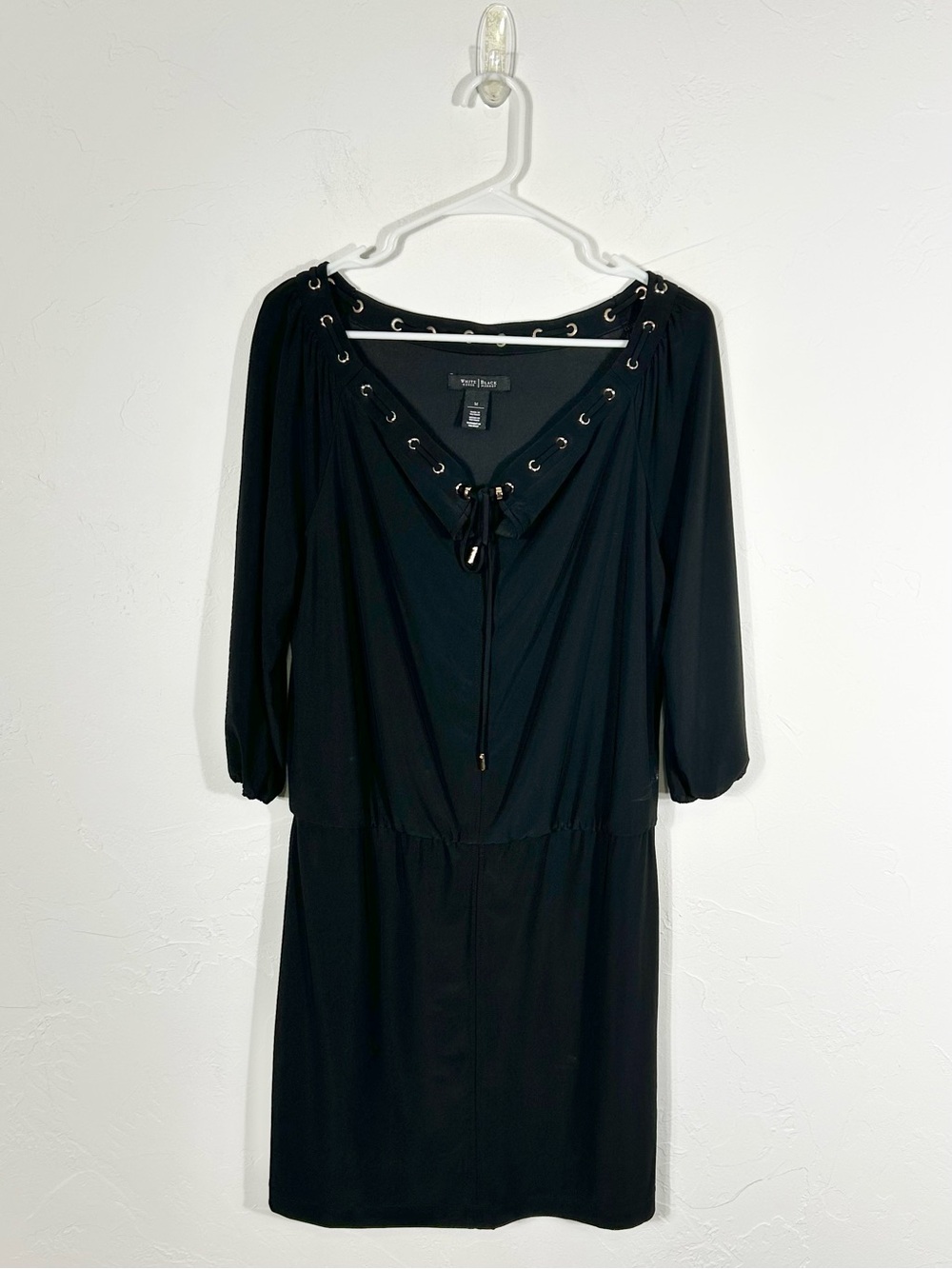 White House Black Market Black Grommet‎ Eyelet Lace Up Blouson Dress Size Medium